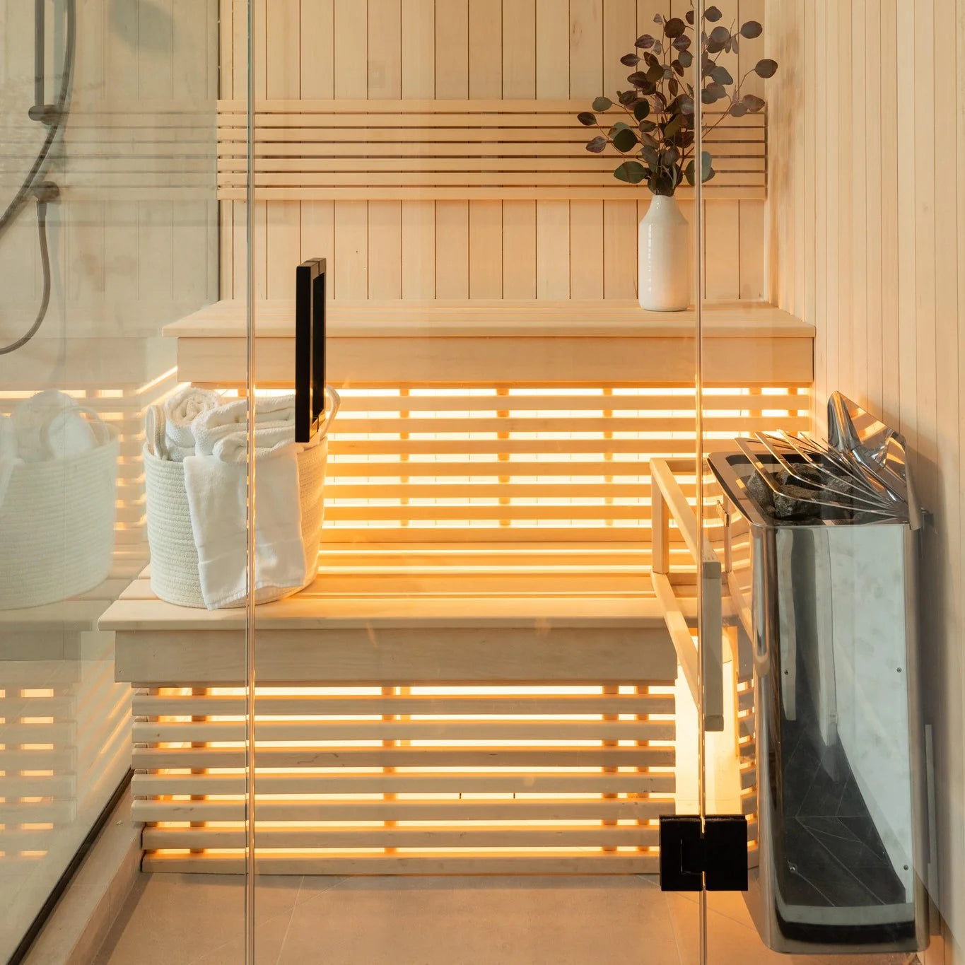 Harvia The Wall 6/8kW 240V Stainless Steel Electric Heater Package w/ Built-In Knob Controls and Stones 6kW (for 141 - 282 ft³ Saunas)