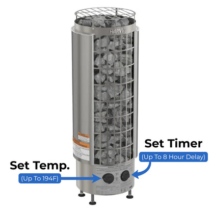 Harvia Cilindro Half Series 240V Electric Heater w/ Built-In Knob Controls and Stones  8 kW (for 141 - 431 ft³ Saunas)