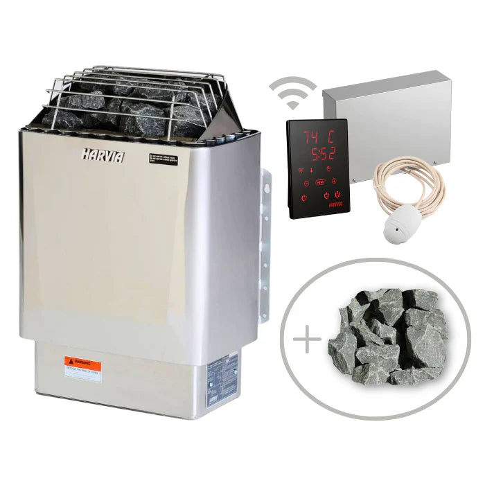 Harvia KIP 240V Electric Heater Package w/ Digital Controller and Wifi and Stones 6 KW for 170 - 300 ft³ Saunas