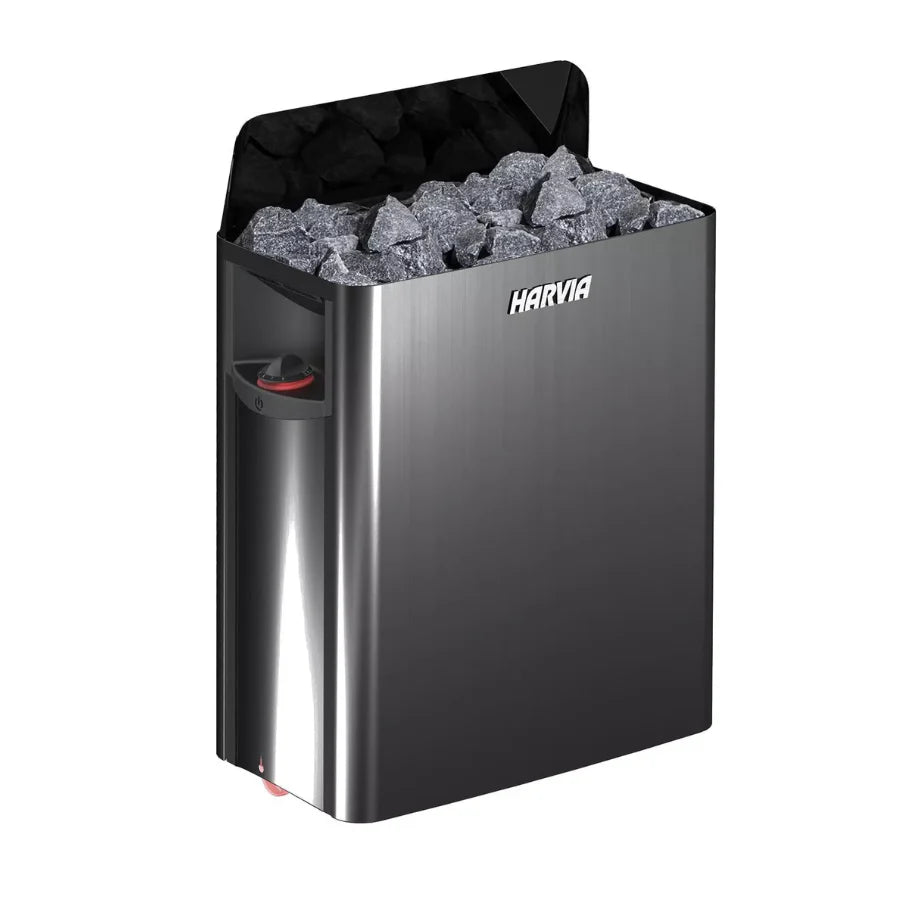 Harvia The Wall 6/8kW 240V Black Steel Electric Heater Package w/ Built-In Knob Controls and Stones  8kW (for 176 - 425 ft³ Saunas)