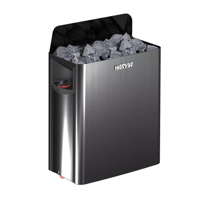 Harvia The Wall 6/8kW 240V Black Steel Electric Heater Package w/ Built-In Knob Controls and Stones  8kW (for 176 - 425 ft³ Saunas)