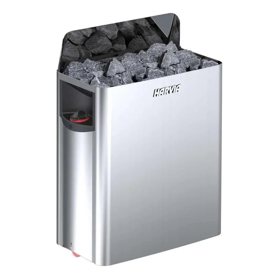 Harvia The Wall 6/8kW 240V Stainless Steel Electric Heater Package w/ Built-In Knob Controls and Stones  6kW (for 141 - 282 ft³ Saunas)