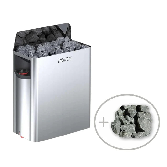 Harvia The Wall 6/8kW 240V Stainless Steel Electric Heater Package w/ Built-In Knob Controls and Stones  6kW (for 141 - 282 ft³ Saunas)