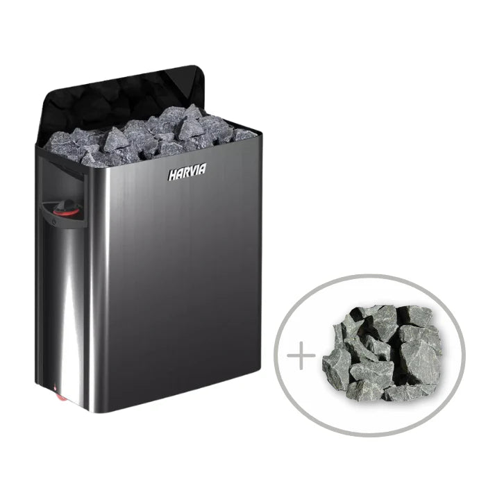 Harvia The Wall 6/8kW 240V Black Steel Electric Heater Package w/ Built-In Knob Controls and Stones  8kW (for 176 - 425 ft³ Saunas)