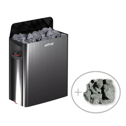 Harvia The Wall 6/8kW 240V Black Steel Electric Heater Package w/ Built-In Knob Controls and Stones  8kW (for 176 - 425 ft³ Saunas)