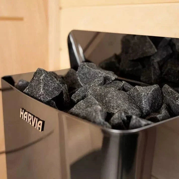Harvia The Wall 6/8kW 240V Black Steel Electric Heater Package w/ Built-In Knob Controls and Stones  8kW (for 176 - 425 ft³ Saunas)